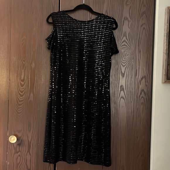Clara Sun Woo black cocktail sparkly, bare shoulder dress. Size Small - Picture 6 of 8